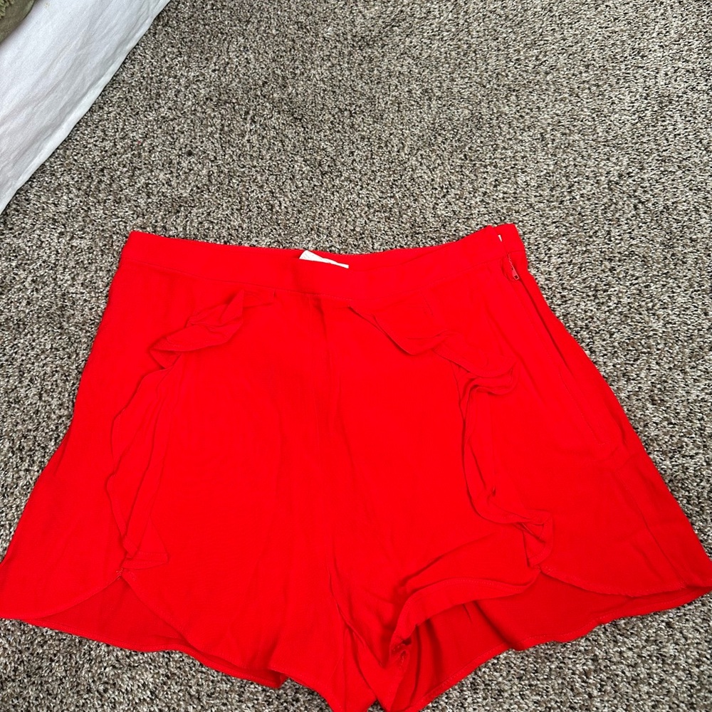 Zara Red High Waist Ruffled Shorts